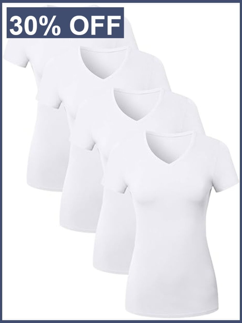 Women's Cotton V-Neck Short Sleeve T-Shirts Multipack Set of 4